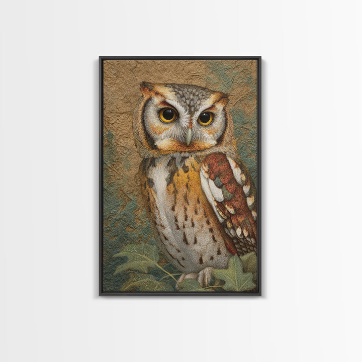 Owl Perched in Moonlit Woodland Framed Canvas Print, Wildlife Art, Gallery Decor, Living Room Decor, Abstract Art, Wild, WIL-2x3-92