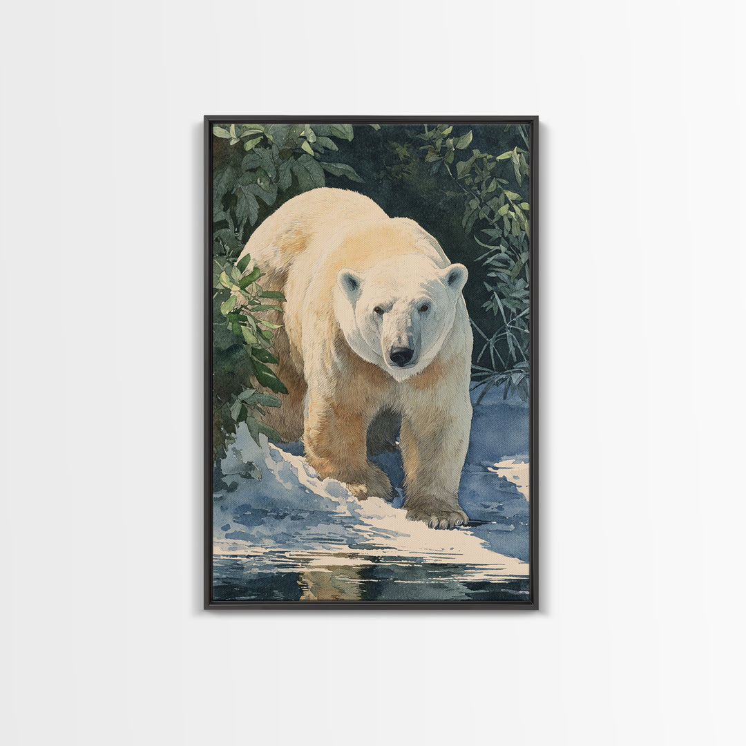 Polar Bear Crossing Blue Ice Canvas Print, Wildlife Art, Bird Art, Living Room Decor, Oil Painting, Wild, Original Artwork, WIL-2x3-95