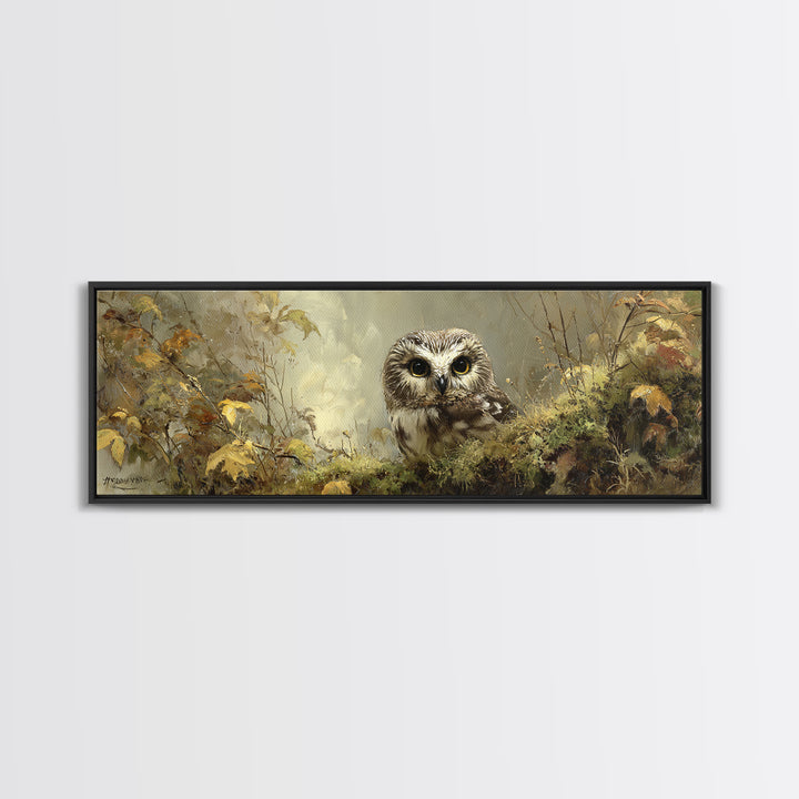 Owl Perched in Moonlit Woodland Canvas Print, Wildlife Art, Modern Decor, Living Room Decor, Abstract Art, Wild, Home Decor, WIL-3x1-100