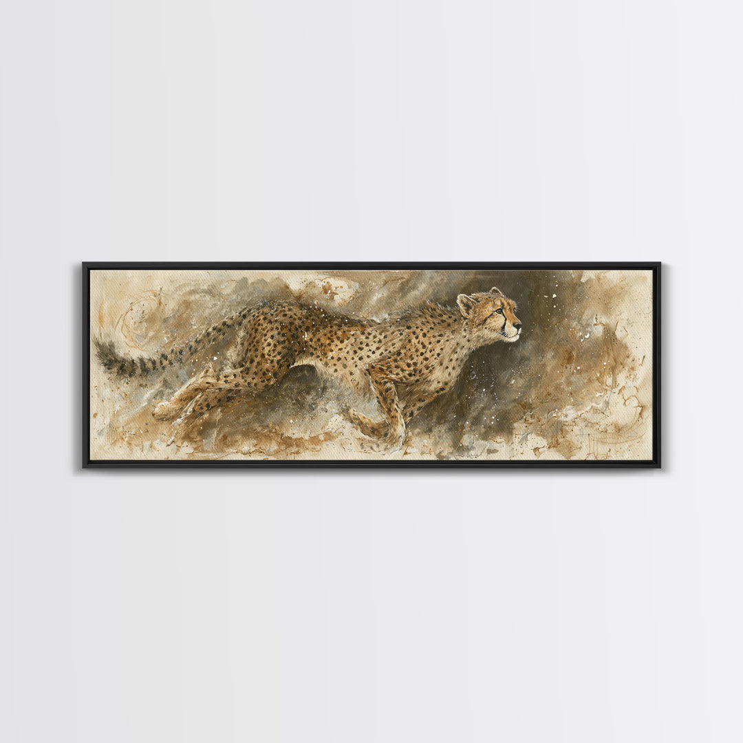 Cheetah Running Through Warm Dust Canvas Print, Wildlife Art, Living Room Decor, Wild, Living Room Art, Canvas Painting, WIL-3x1-13