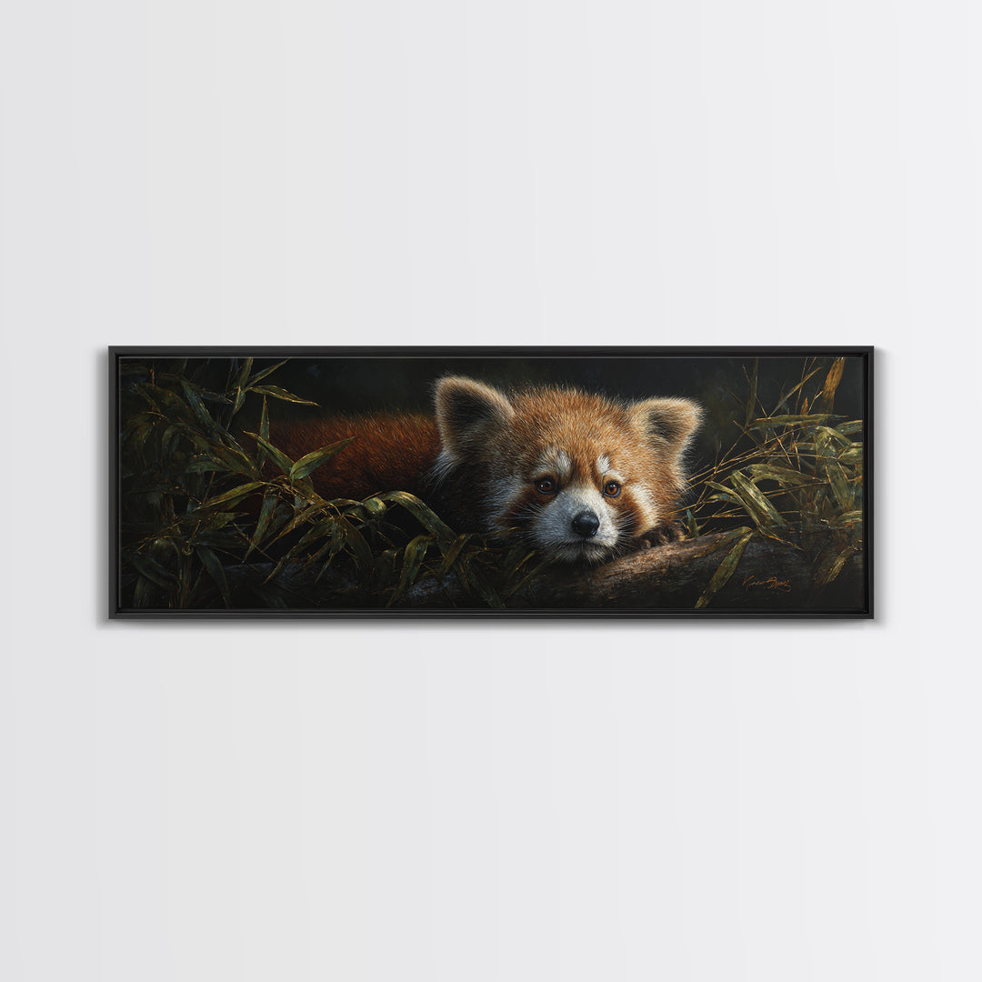 Red Panda Among Bamboo Leaves Canvas Print, Wildlife Art, Original Artwork, Living Room Decor, Fine Art, Wild, Minimalist Decor, WIL-3x1-36