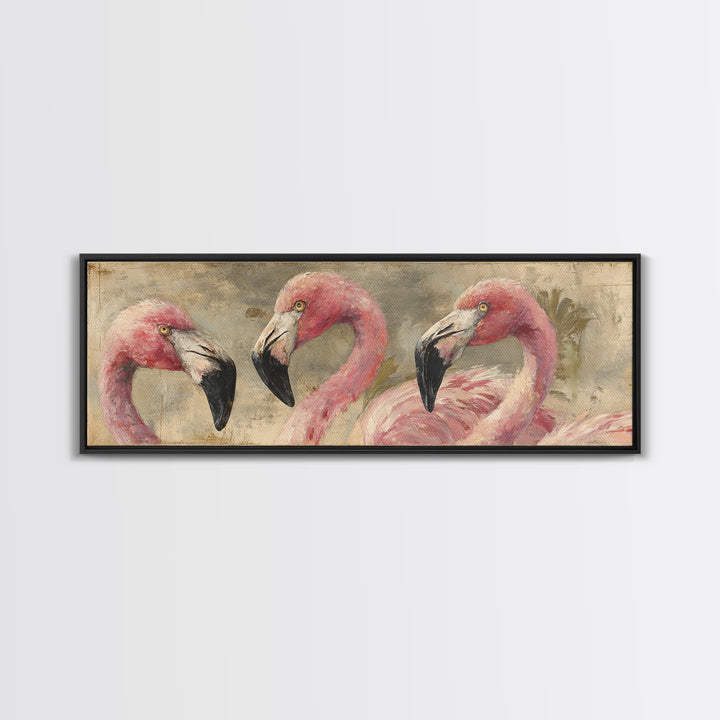 Flamingos in Pink Shallow Water Canvas Print, Wildlife Art, Large Wall Art, Living Room Decor, Fine Art, Wild, Landscape Art, WIL-3x1-38
