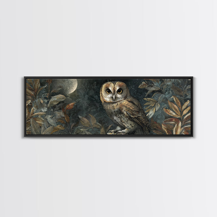 Owl Perched in Moonlit Woodland Canvas Print, Wildlife Art, Digital Download Art, Living Room Decor, Watercolor Art, Wild, WIL-3x1-4