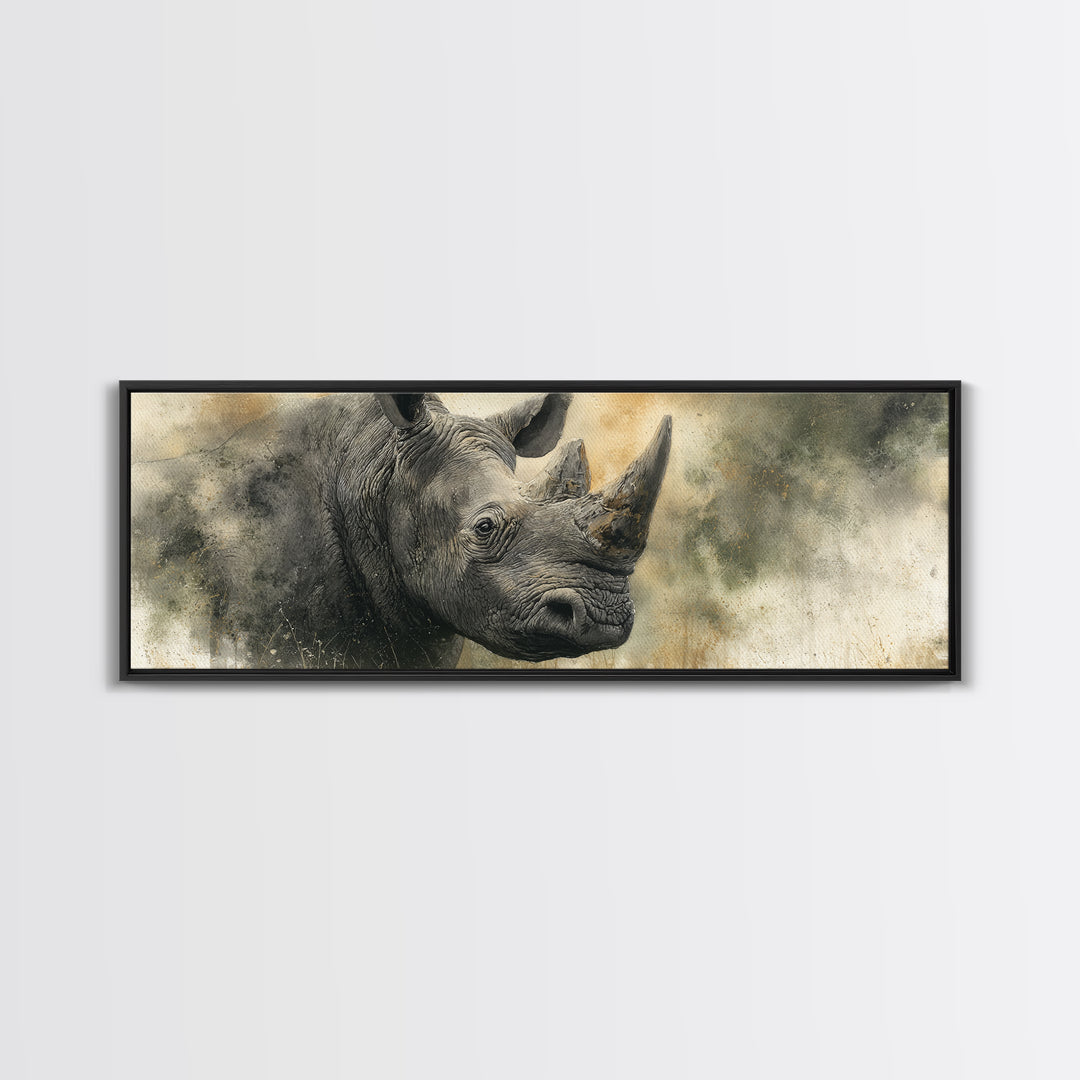 Rhino in Dramatic Stormy Light Canvas Print, Wildlife Art, Art Print, Living Room Decor, Fine Art, Wild, Digital Wall Art, WIL-3x1-48