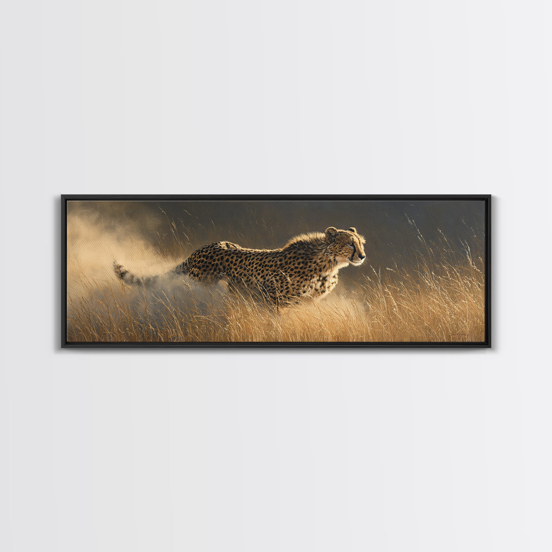 Cheetah Running Through Warm Dust Canvas Print, Wildlife Art, Digital Download Art, Living Room Decor, Oil Painting, Wild, WIL-3x1-61