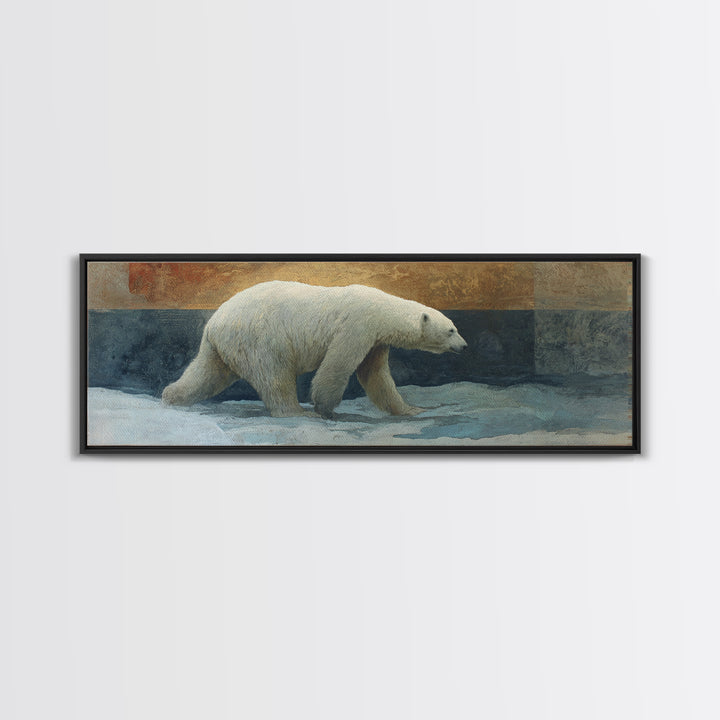Polar Bear Crossing Blue Ice Framed Canvas Print, Wildlife Art, Neutral Decor, Living Room Decor, Fine Art, Wild, Wall Art, WIL-3x1-7