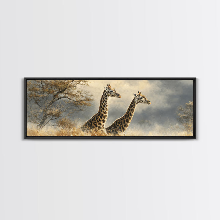 Giraffe Pair under Acacia Tree Canvas Print, Wildlife Art, Original Art, Living Room Decor, Fine Art, Wild, Leopard Wall Art, WIL-3x1-71