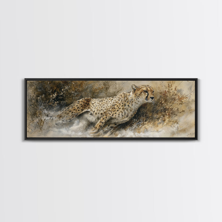 Cheetah Running Through Warm Dust Canvas Print, Wildlife Art, Digital Download Art, Living Room Decor, Oil Painting, Wild, WIL-3x1-85
