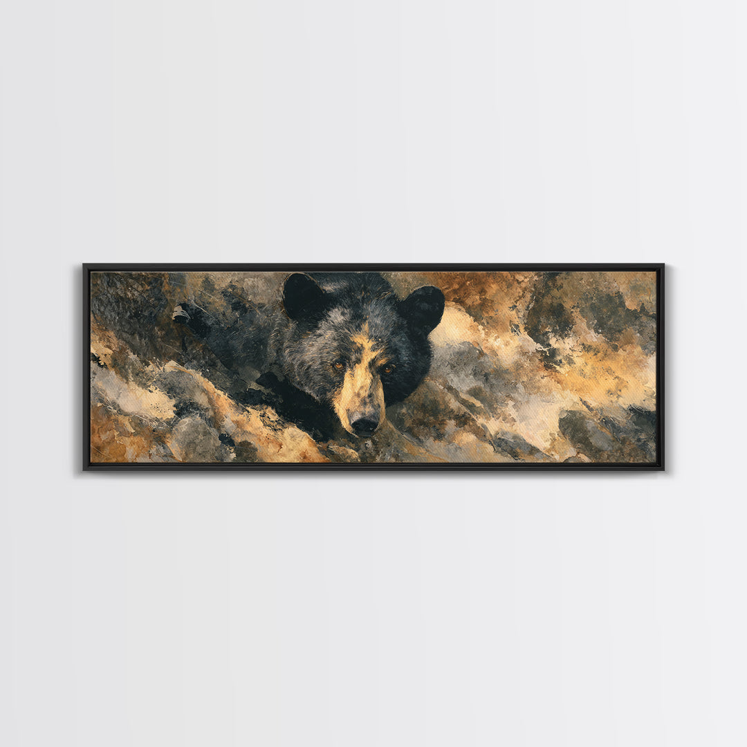 Bear Fishing in Rushing Mountain River Canvas Print, Wildlife Art, Wall Hangings, Living Room Decor, Fine Art, Wild, Bird Art, WIL-3x1-92