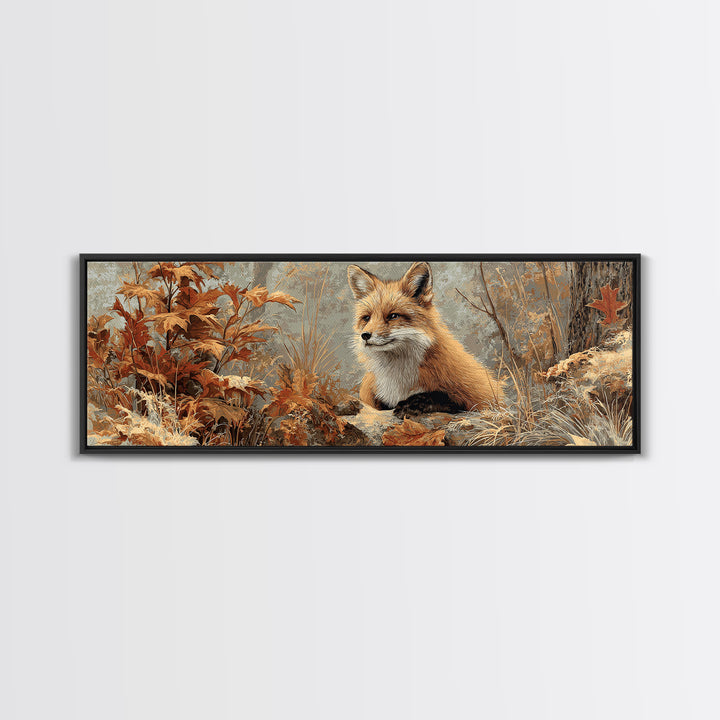 Fox in Autumn Forest Leaves Canvas Print, Wildlife Art, Gallery Decor, Living Room Decor, Fine Art, Wild, Contemporary Art, WIL-3x1-97