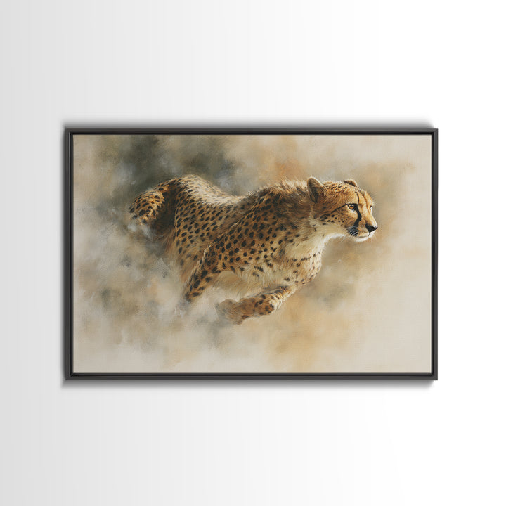 Cheetah Running Through Warm Dust Canvas Print, Wildlife Art, Modern Wall Art, Living Room Decor, Fine Art, Wild, Bird Wall Art, WIL-3x2-1