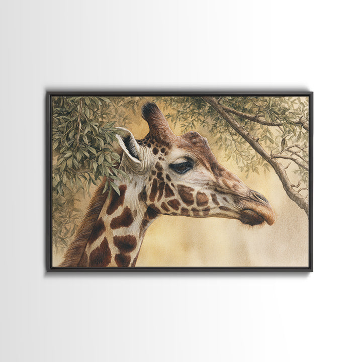 Giraffe Pair under Acacia Tree Canvas Print, Wildlife Art, Leopard Wall Art, Living Room Decor, Fine Art, Wild, Fine Art Print, WIL-3x2-11