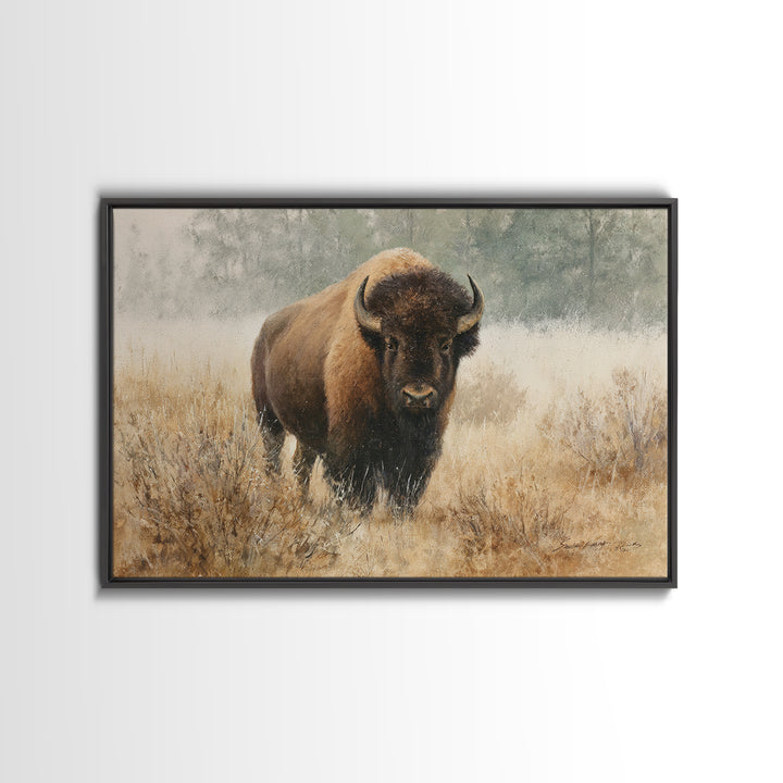 Bison on Wide Western Prairie Canvas Print, Wildlife Art, Living Room Wall Art, Living Room Decor, Wild, Unique Home Decor, WIL-3x2-17