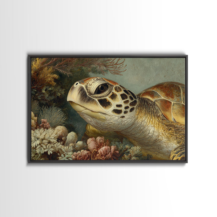Sea Turtle over Coral Reef Canvas Print, Wildlife Art, Original Art, Living Room Decor, Oil Painting, Wild, Leopard Wall Art, WIL-3x2-22