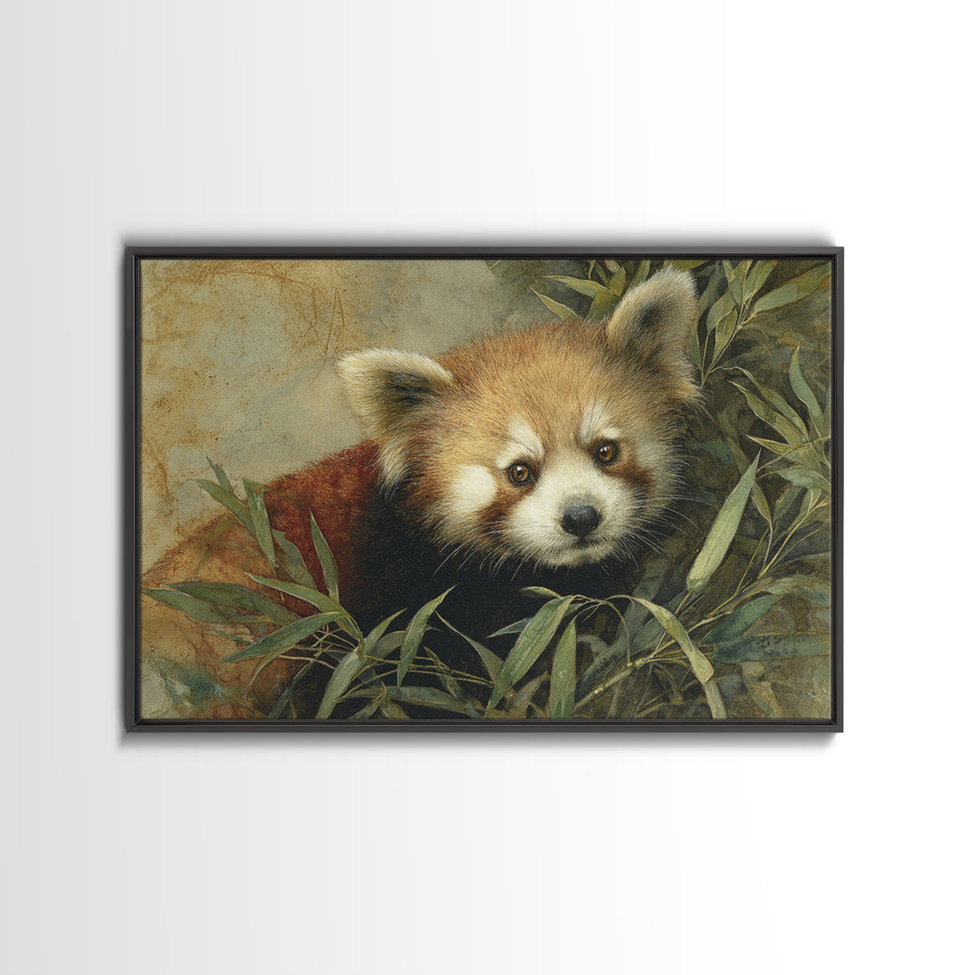 Red Panda Among Bamboo Leaves Canvas Print, Wildlife Art, Leopard Wall Art, Living Room Decor, Fine Art, Wild, Fine Art Print, WIL-3x2-48
