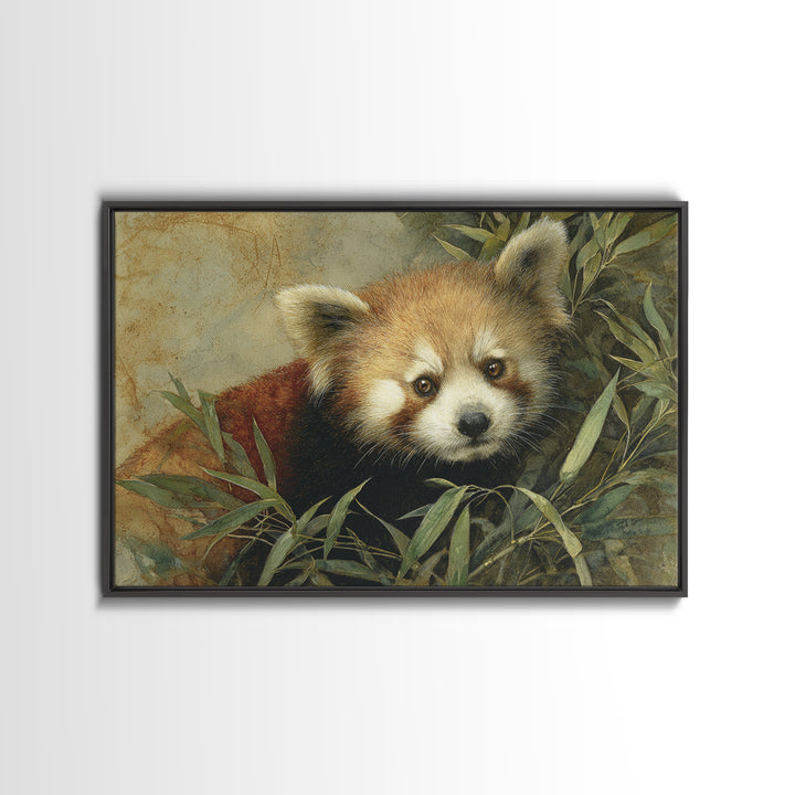 Red Panda Among Bamboo Leaves Canvas Print, Wildlife Art, Leopard Wall Art, Living Room Decor, Fine Art, Wild, Fine Art Print, WIL-3x2-48