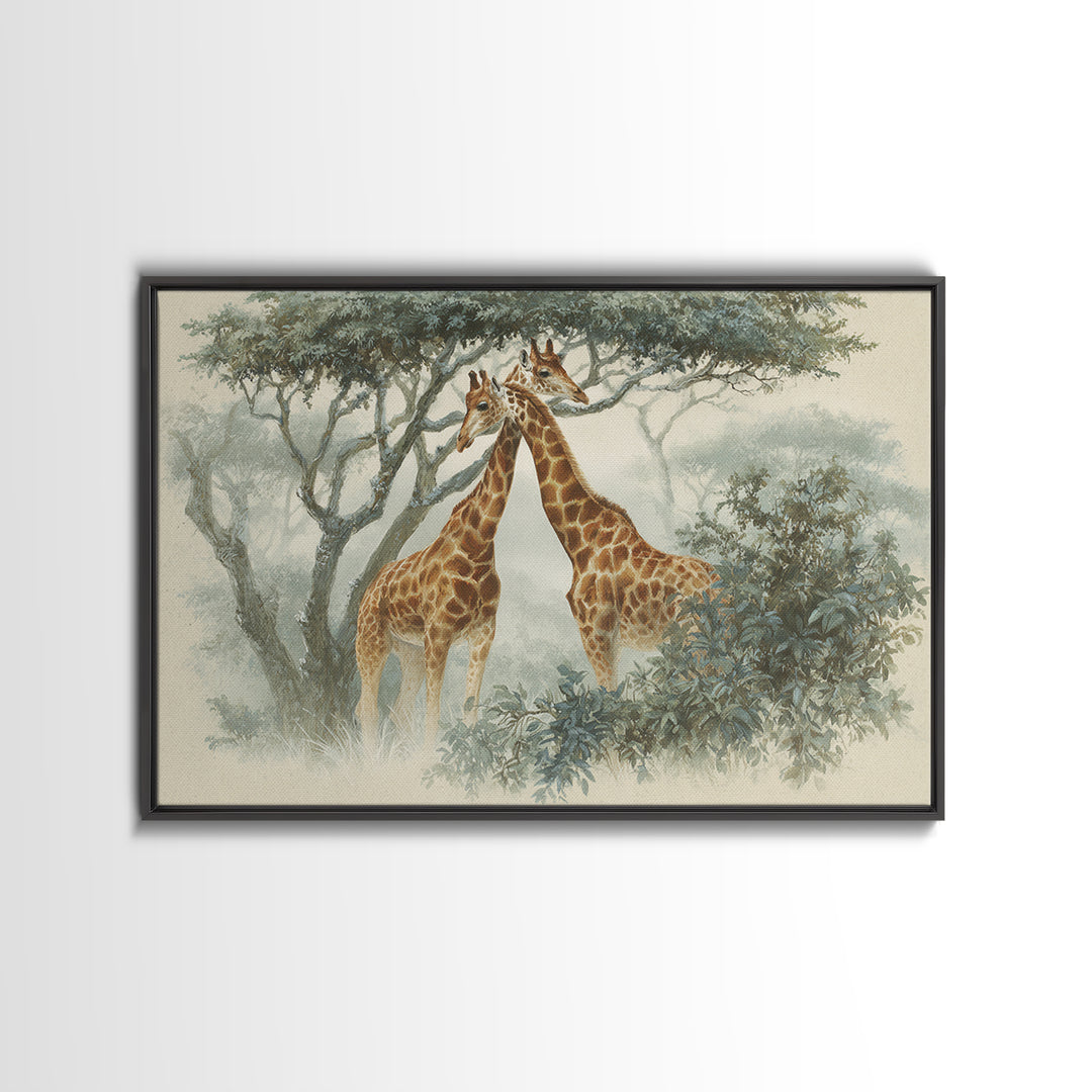 Giraffe Pair under Acacia Tree Canvas Print, Wildlife Art, Wall Art, Living Room Decor, Fine Art, Wild, Modern Wall Art, WIL-3x2-83