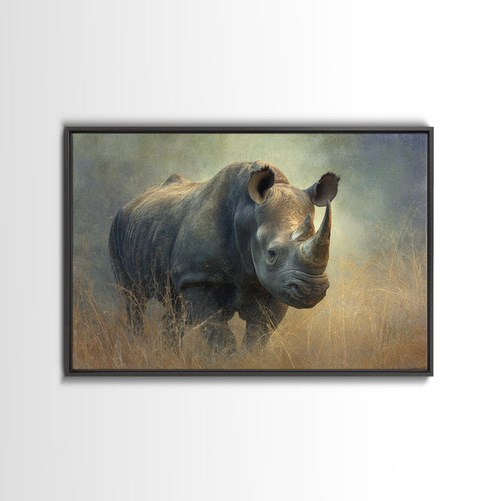 Rhino in Dramatic Stormy Light Canvas Print, Wildlife Art, Boho Decor, Living Room Decor, Fine Art, Wild, Wall Hangings, WIL-3x2-84