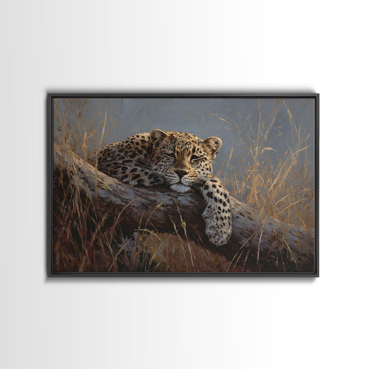 Leopard Resting on Tree Branch Framed Canvas Print, Wildlife Art, Modern Art, Living Room Decor, Fine Art, Wild, Neutral Decor, WIL-3x2-90