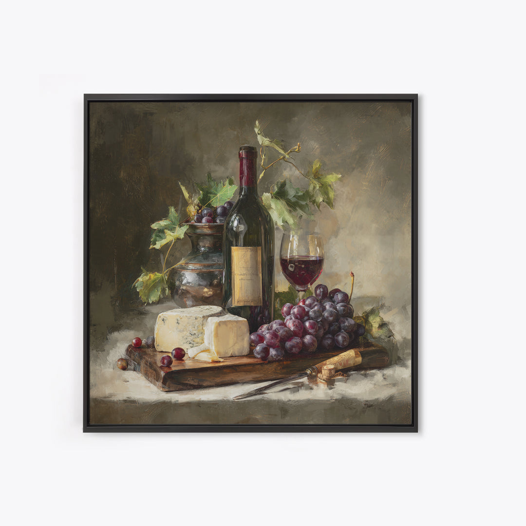 Charcuterie Board with Grapes and Cheese Canvas Print, Winery Art, Cocktail Wall Art, Winery Decor, Watercolor Art, Vineyard, WIN-1x1-13