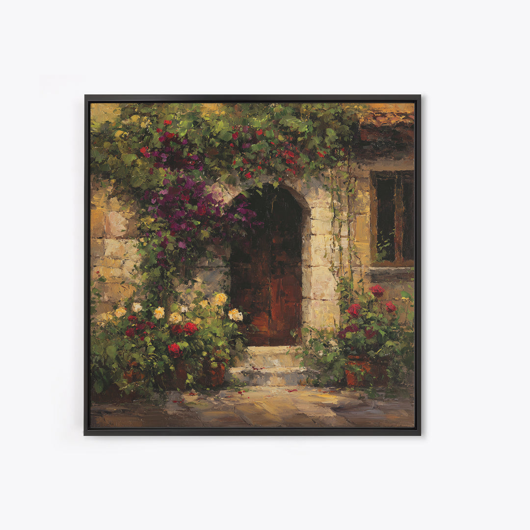 Vineyard Gate with Climbing Roses Canvas Print, Winery Art, Farmhouse Decor, Winery Decor, Oil Painting, Vineyard, Bar Art, WIN-1x1-15