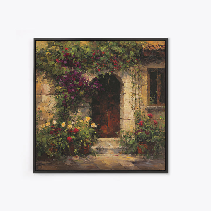 Vineyard Gate with Climbing Roses Canvas Print, Winery Art, Farmhouse Decor, Winery Decor, Oil Painting, Vineyard, Bar Art, WIN-1x1-15