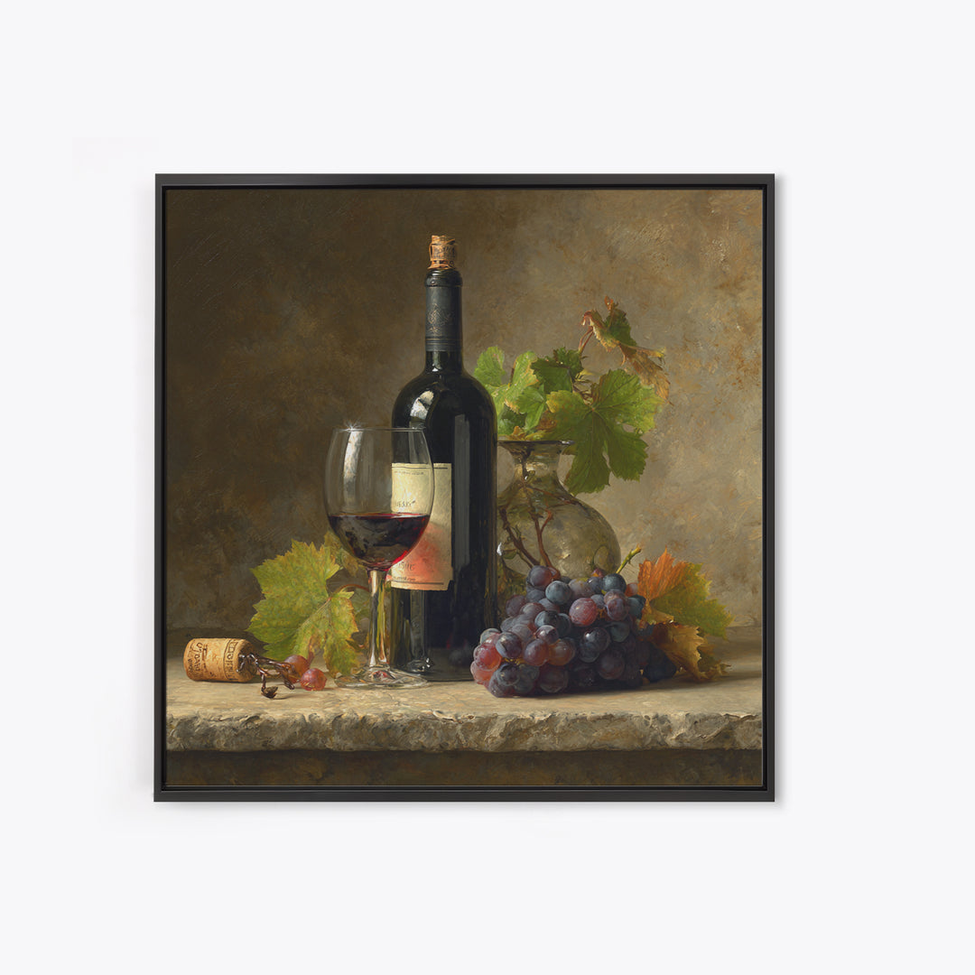 Wine Tasting Flight Rendered as Elegant Still Framed Canvas Print, Winery Art, Cocktail Wall Art, Winery Decor, Watercolor Art, WIN-1x1-34