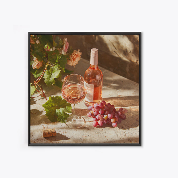 Ros Glass Beside Summer Flowers Framed Canvas Print, Winery Art, Gallery Decor, Winery Decor, Fine Art, Vineyard, Wall Art, WIN-1x1-38