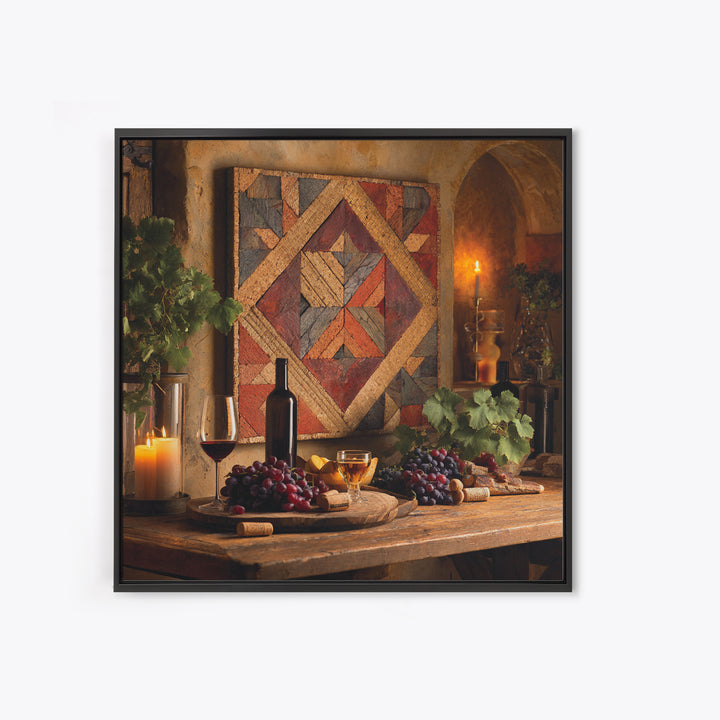 Corks Arranged as Geometric Pattern Framed Canvas Print, Winery Art, Landscape Art, Winery Decor, Fine Art, Vineyard, WIN-1x1-42