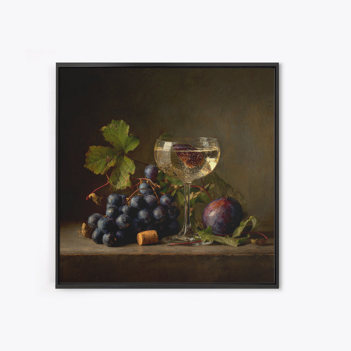 Champagne Coupe with Bubbles and Light Framed Canvas Print, Winery Art, Kitchen Wall Decor, Winery Decor, Oil Painting, WIN-1x1-43