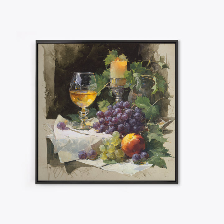 Champagne Grapes and White Linen Still Life Canvas Print, Winery Art, Fine Art Print, Winery Decor, Abstract Art, Vineyard, WIN-1x1-5