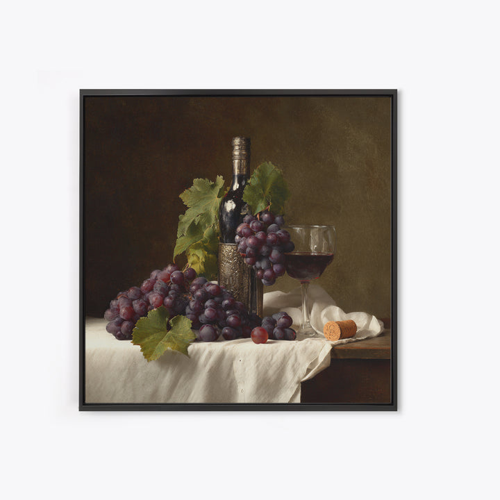 Champagne Grapes and White Linen Still Life Framed Canvas Print, Winery Art, Winery Decor, Abstract Art, Vineyard, WIN-1x1-53