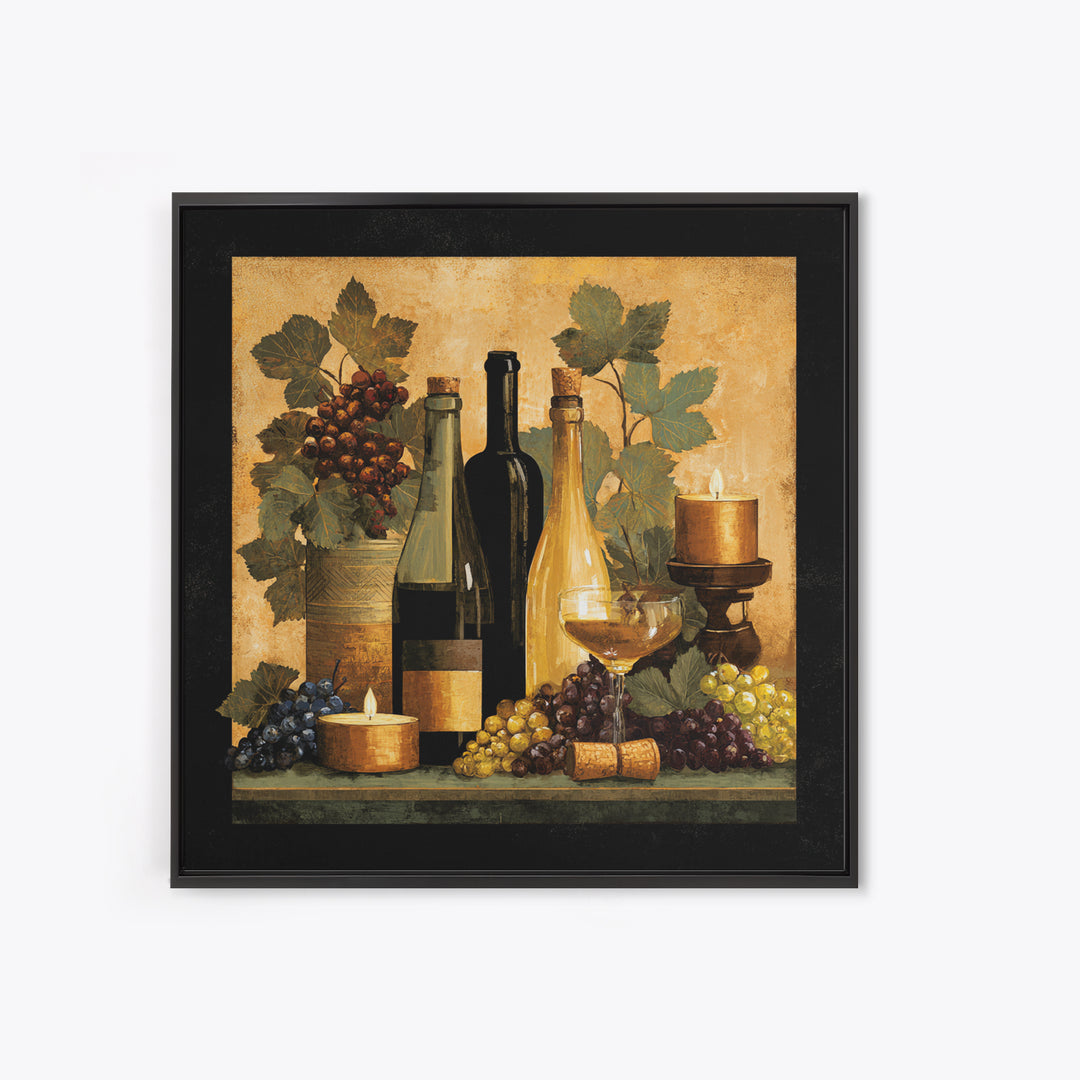 Black and Gold Wine Bottle Silhouette Framed Canvas Print, Winery Art, Wall Art Print, Winery Decor, Fine Art, Vineyard, WIN-1x1-64
