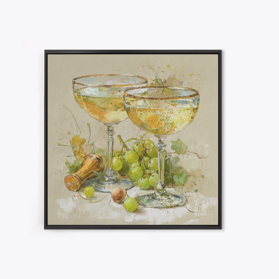 Champagne Coupe with Bubbles and Light Framed Canvas Print, Winery Art, Modern Decor, Winery Decor, Fine Art, Vineyard, WIN-1x1-67