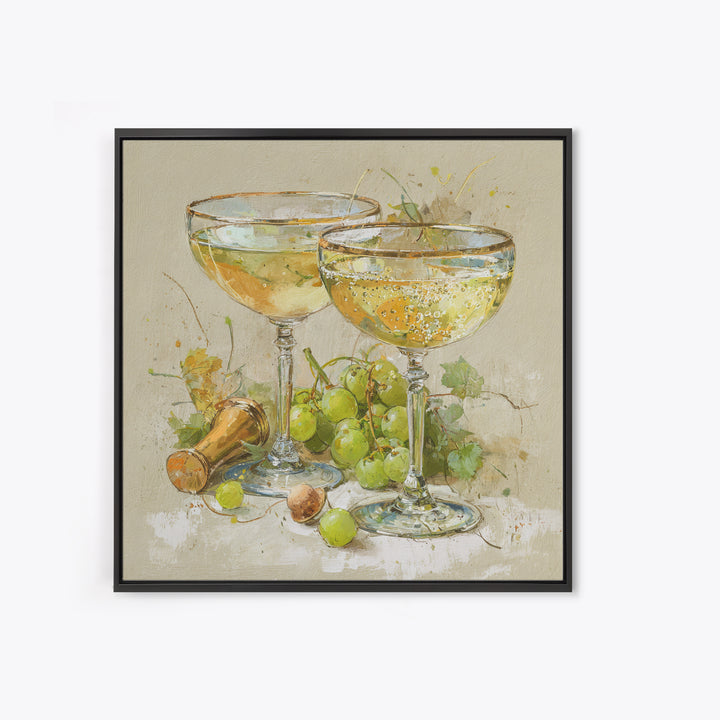 Champagne Coupe with Bubbles and Light Framed Canvas Print, Winery Art, Modern Decor, Winery Decor, Fine Art, Vineyard, WIN-1x1-67