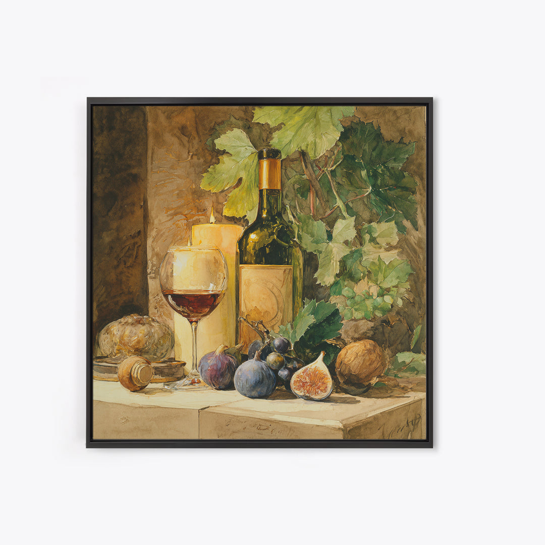 Wine Bottle and Glass Still Life Framed Canvas Print, Winery Art, Fine Art Print, Winery Decor, Fine Art, Vineyard, Wall Decor, WIN-1x1-74