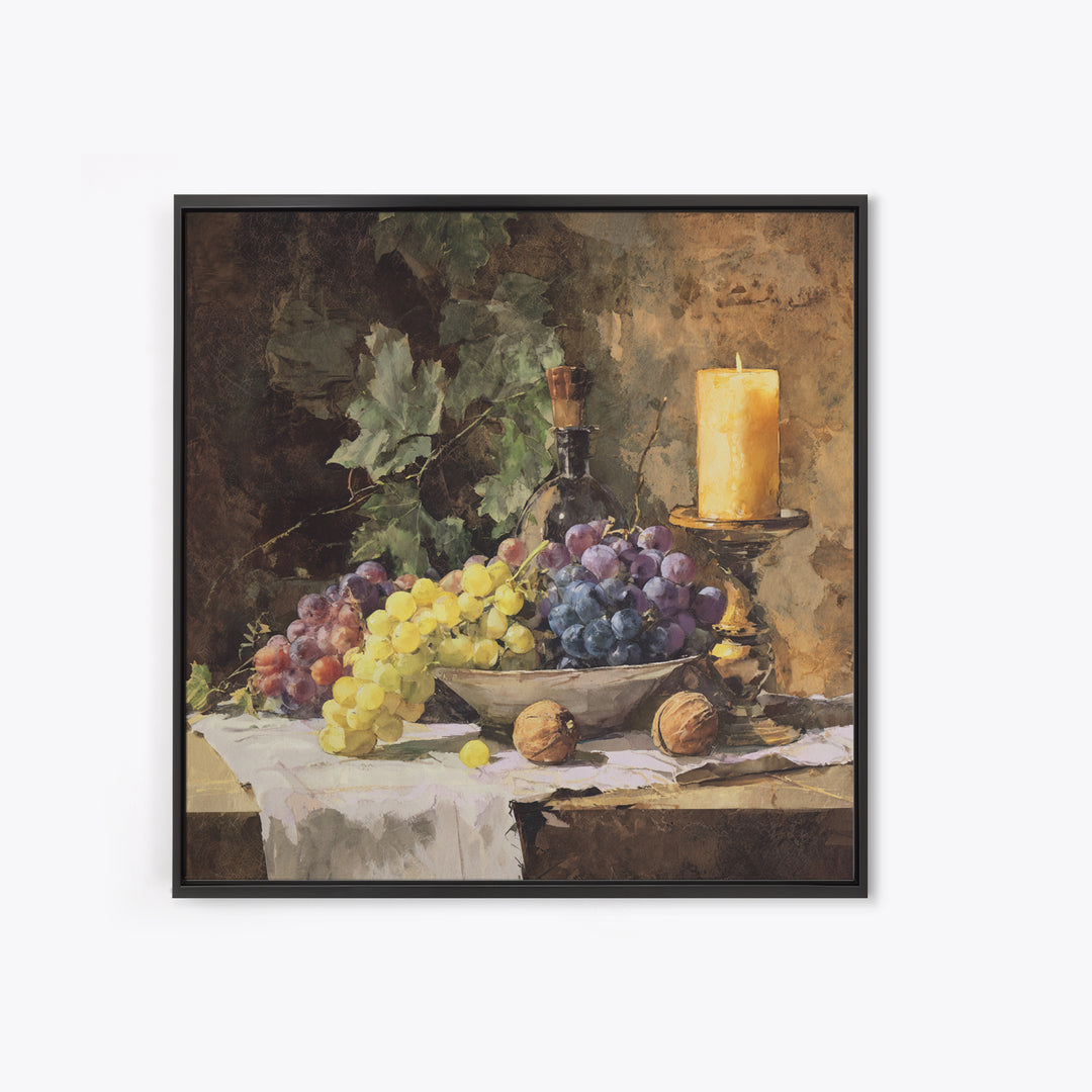 Champagne Grapes and White Linen Still Life Canvas Print, Winery Art, Art, Winery Decor, Fine Art, Vineyard, Farmhouse Decor, WIN-1x1-77