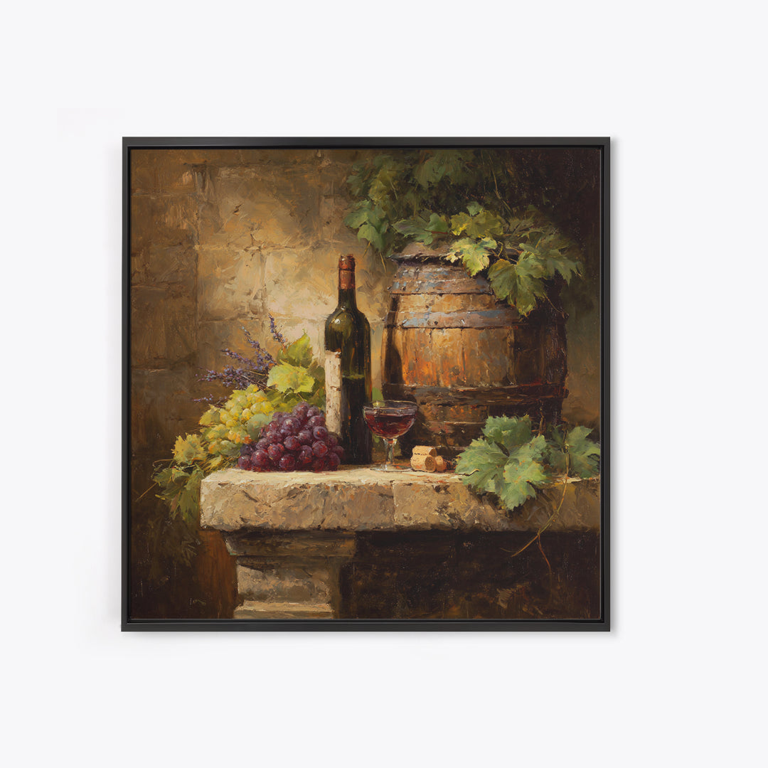 Wine Barrel with Lavender and Sunlight Framed Canvas Print, Winery Art, Statement Artwork, Winery Decor, Fine Art, Vineyard, WIN-1x1-78