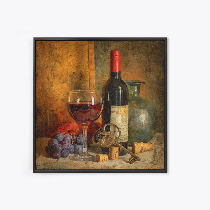 Old Cellar Key and Wine Label Shapes Framed Canvas Print, Winery Art, Landscape Art, Winery Decor, Fine Art, Vineyard, WIN-1x1-84