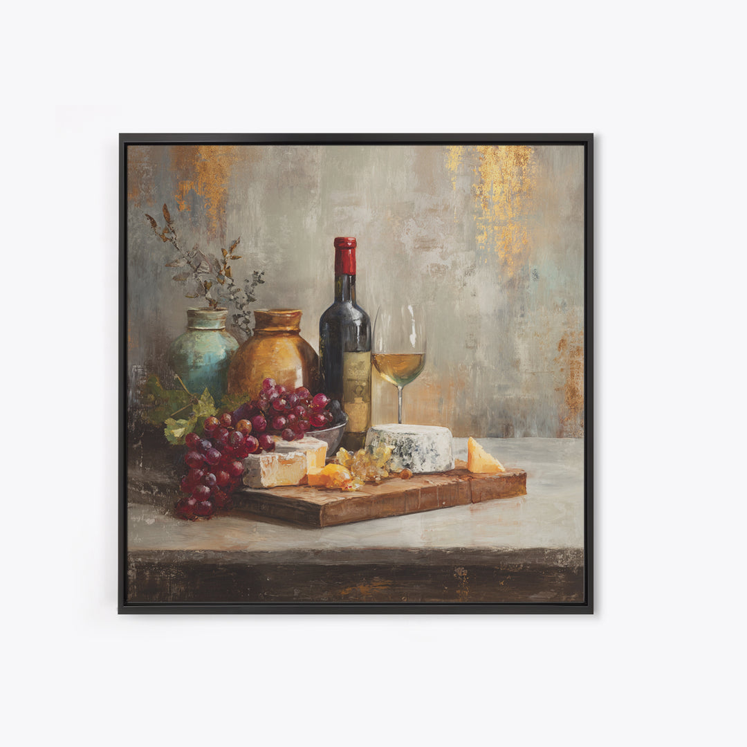 Charcuterie Board with Grapes and Cheese Canvas Print, Winery Art, Minimalist Decor, Winery Decor, Fine Art, Vineyard, WIN-1x1-85