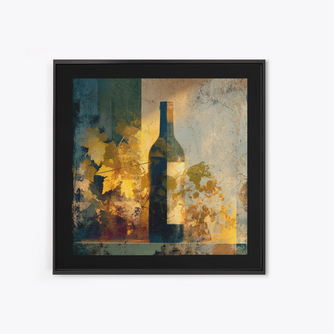 Black and Gold Wine Bottle Silhouette Framed Canvas Print, Winery Art, Minimalist Decor, Winery Decor, Fine Art, Vineyard, WIN-1x1-88