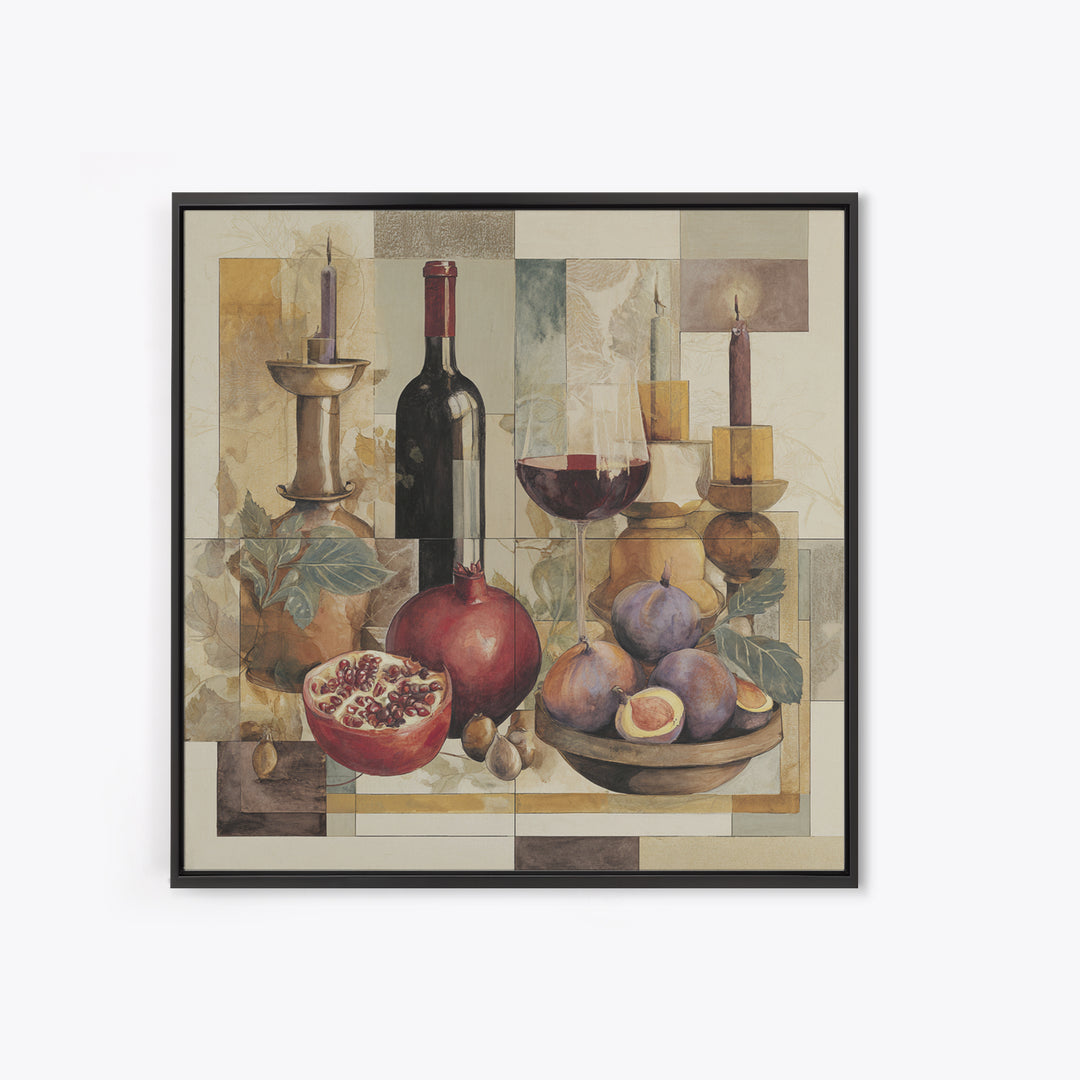 Pomegranate Figs and Red Wine Composition Canvas Print, Winery Art, Contemporary Art, Winery Decor, Fine Art, Vineyard, WIN-1x1-89