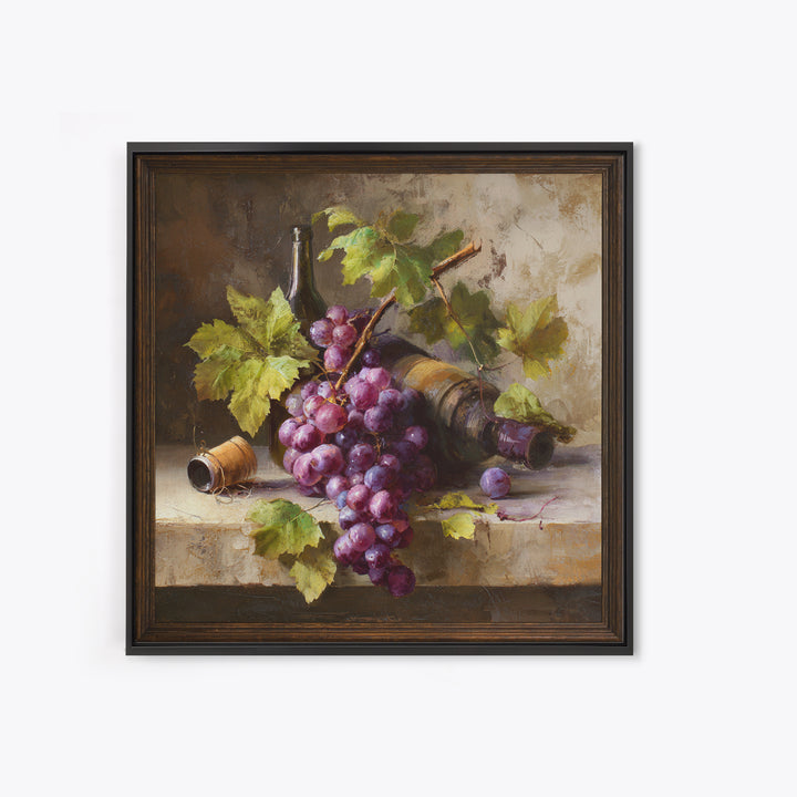 Grapevine Branch with Purple Grapes and Leaves Canvas Print, Winery Art, Art Print, Winery Decor, Fine Art, Vineyard, WIN-1x1-97