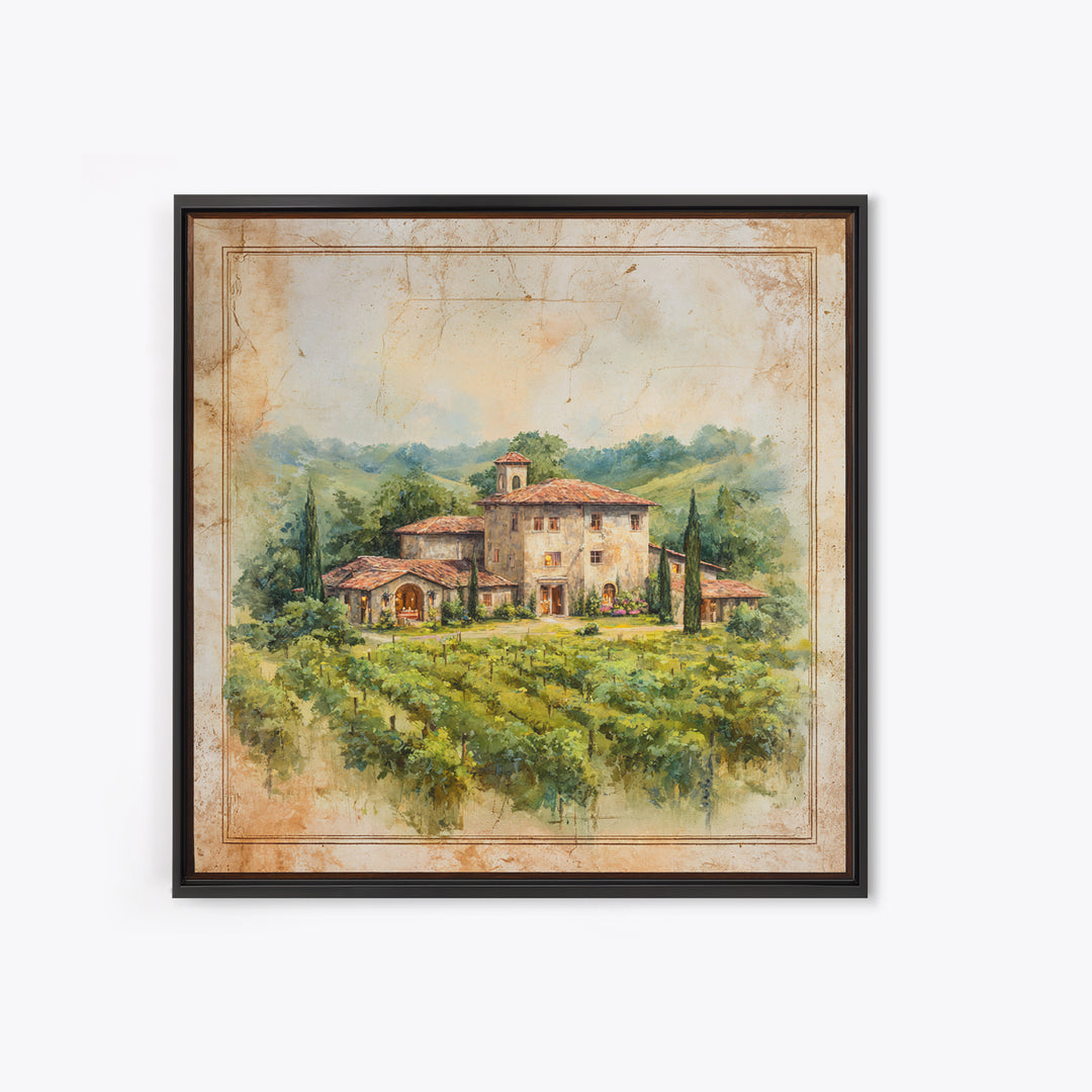 Tuscan Vineyard at Golden Hour Canvas Print, Winery Art, Wall Decor, Winery Decor, Vineyard, Kitchen Art, Living Room Decor, WIN-1x1-99
