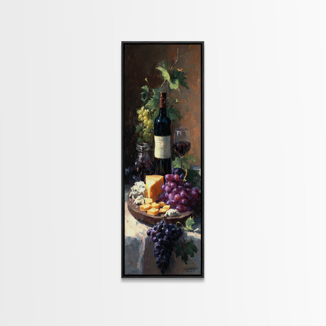 Charcuterie Board with Grapes and Cheese Canvas Print, Winery Art, Cocktail Wall Art, Winery Decor, Watercolor Art, Vineyard, WIN-1x3-1
