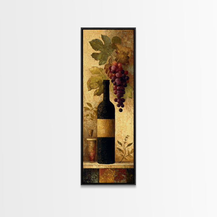 Black and Gold Wine Bottle Silhouette Canvas Print, Winery Art, Bar Art, Winery Decor, Fine Art, Vineyard, Textured Painting, WIN-1x3-100