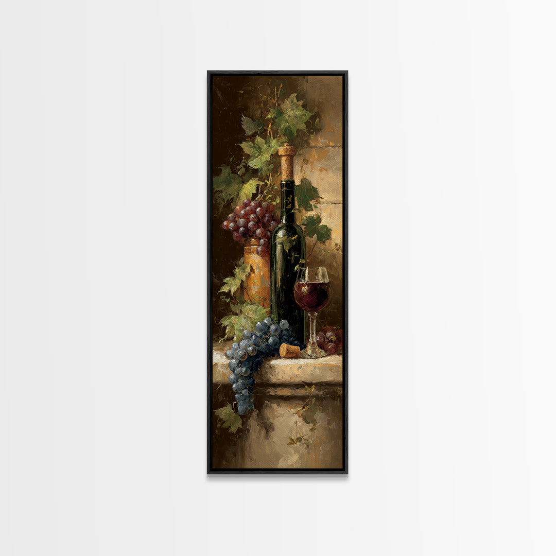 Olive Branch and Wine Glass Mediterranean Still Canvas Print, Winery Art, Wall Art, Winery Decor, Watercolor Art, Vineyard, WIN-1x3-12