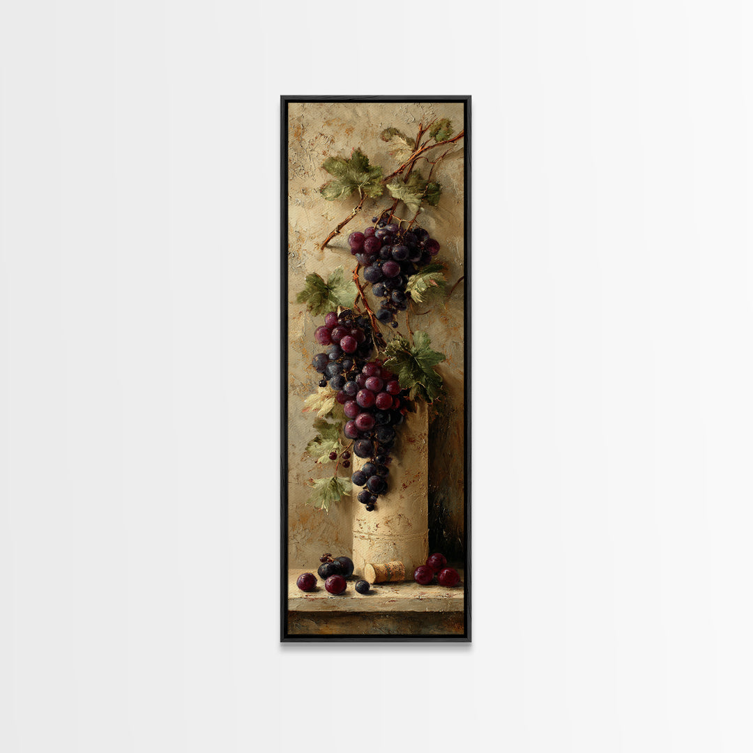 Grapevine Branch with Purple Grapes and Leaves Canvas Print, Winery Art, Minimalist Decor, Winery Decor, Oil Painting, Vineyard, WIN-1x3-13