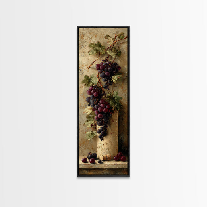 Grapevine Branch with Purple Grapes and Leaves Canvas Print, Winery Art, Minimalist Decor, Winery Decor, Oil Painting, Vineyard, WIN-1x3-13