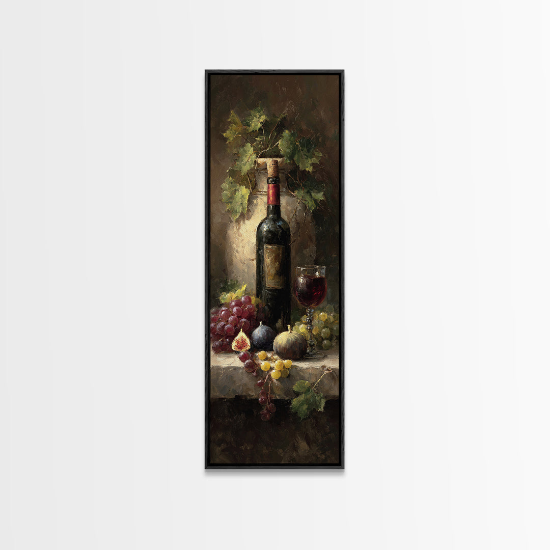 Wine Bottle and Glass Still Life Canvas Print, Winery Art, Gallery Decor, Winery Decor, Fine Art, Vineyard, Wall Art, WIN-1x3-14